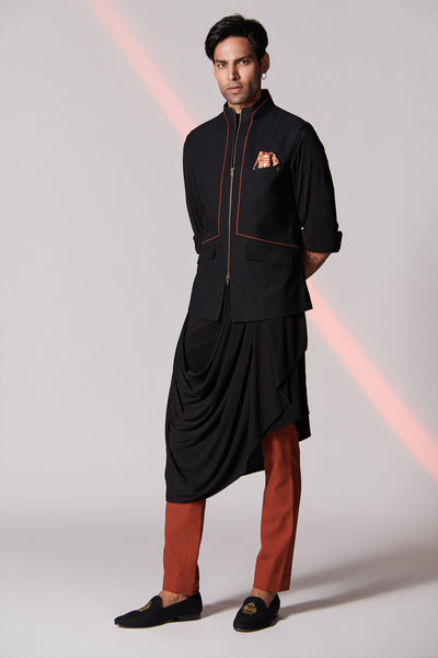 Shantanu & Nikhil Classic Black Waistcoat with Colour Block Details indian menswear designer fashion online shopping melange singapore