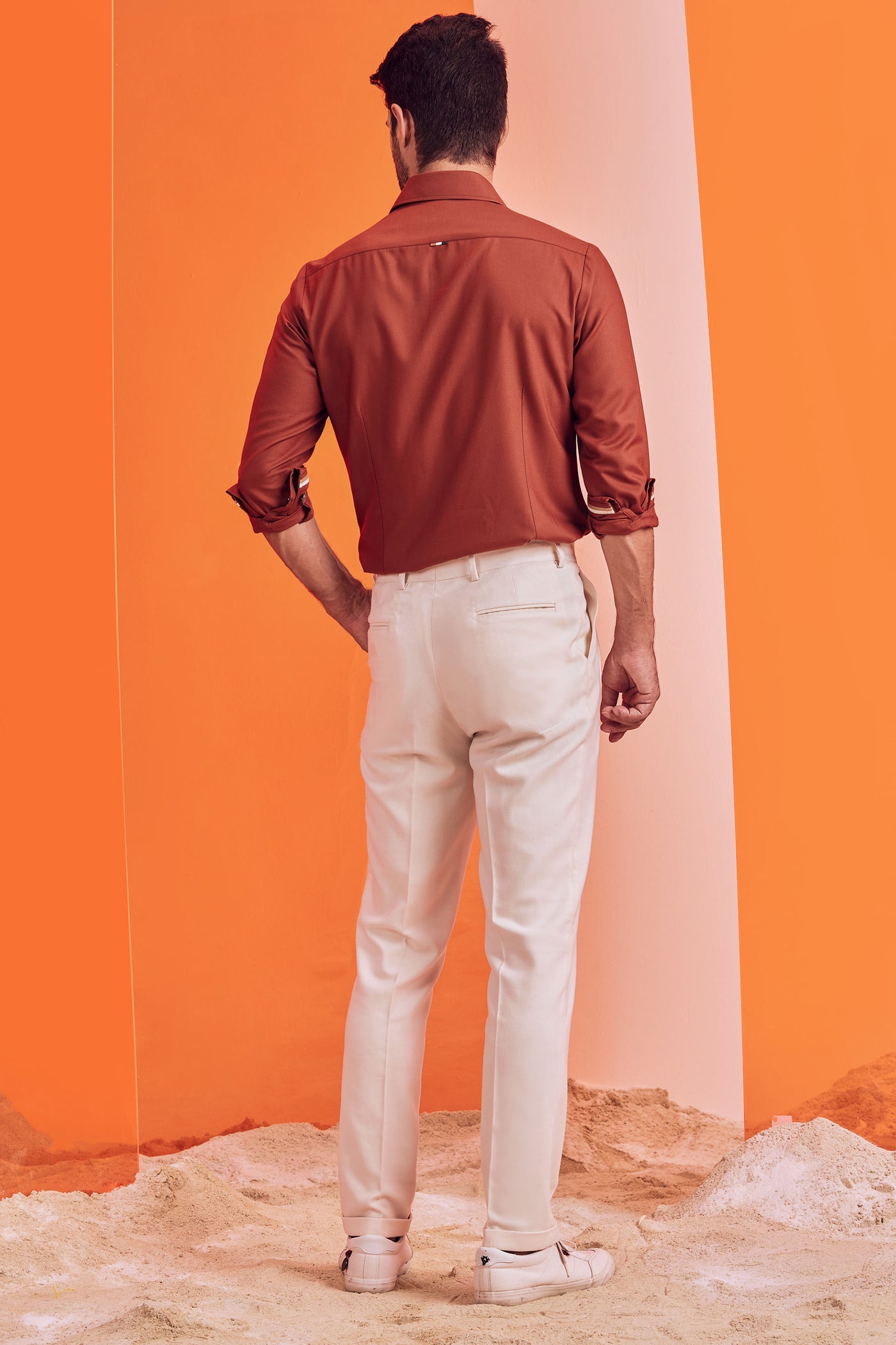 shantanu and nikhil Concealed Placket Rust Shirt western indian designer wear online shopping melange singapore