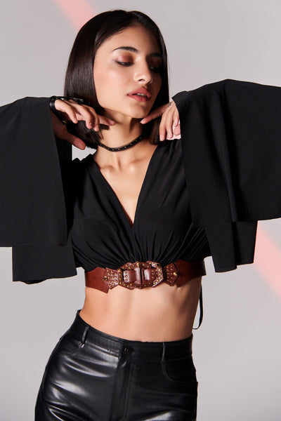 Shantanu & Nikhil Exaggerated Draped Sleeve Top indian womenswear designer fashion online shopping melange singapore