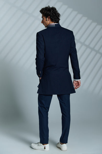 Shantanu & Nikhil Minimalist Navy sherwani indian menswear designer fashion online shopping melange singapore