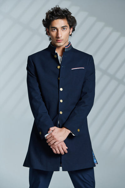 Shantanu & Nikhil Minimalist Navy sherwani indian menswear designer fashion online shopping melange singapore