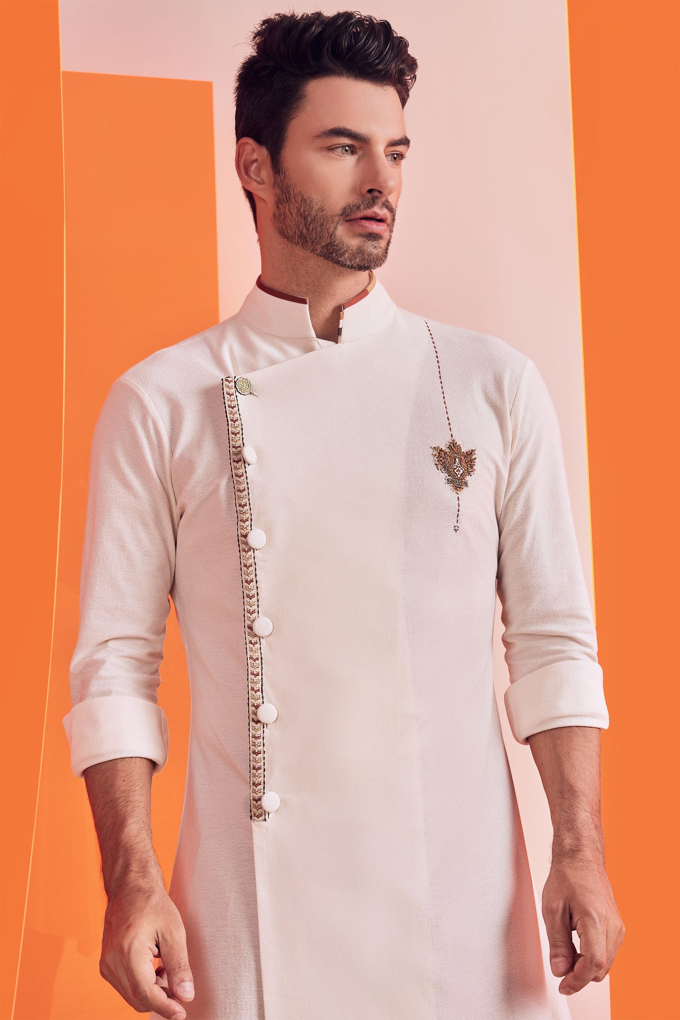 shantanu and nikhil Off White Kurta With Emroidered Details  western indian designer wear online shopping melange singapore