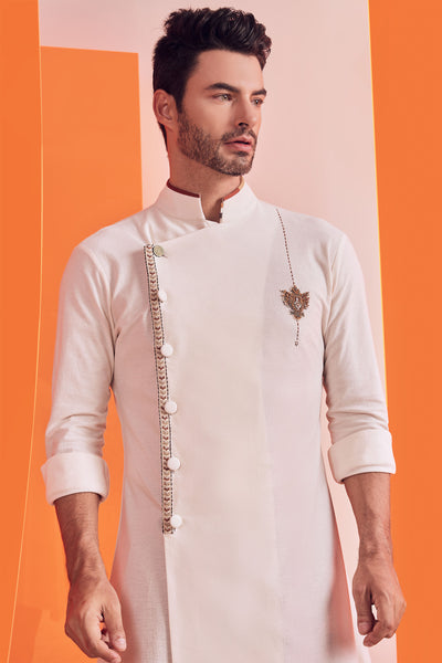 shantanu and nikhil Off White Kurta With Emroidered Details  western indian designer wear online shopping melange singapore