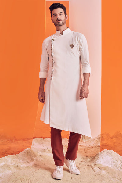 shantanu and nikhil Off White Kurta With Emroidered Details  western indian designer wear online shopping melange singapore