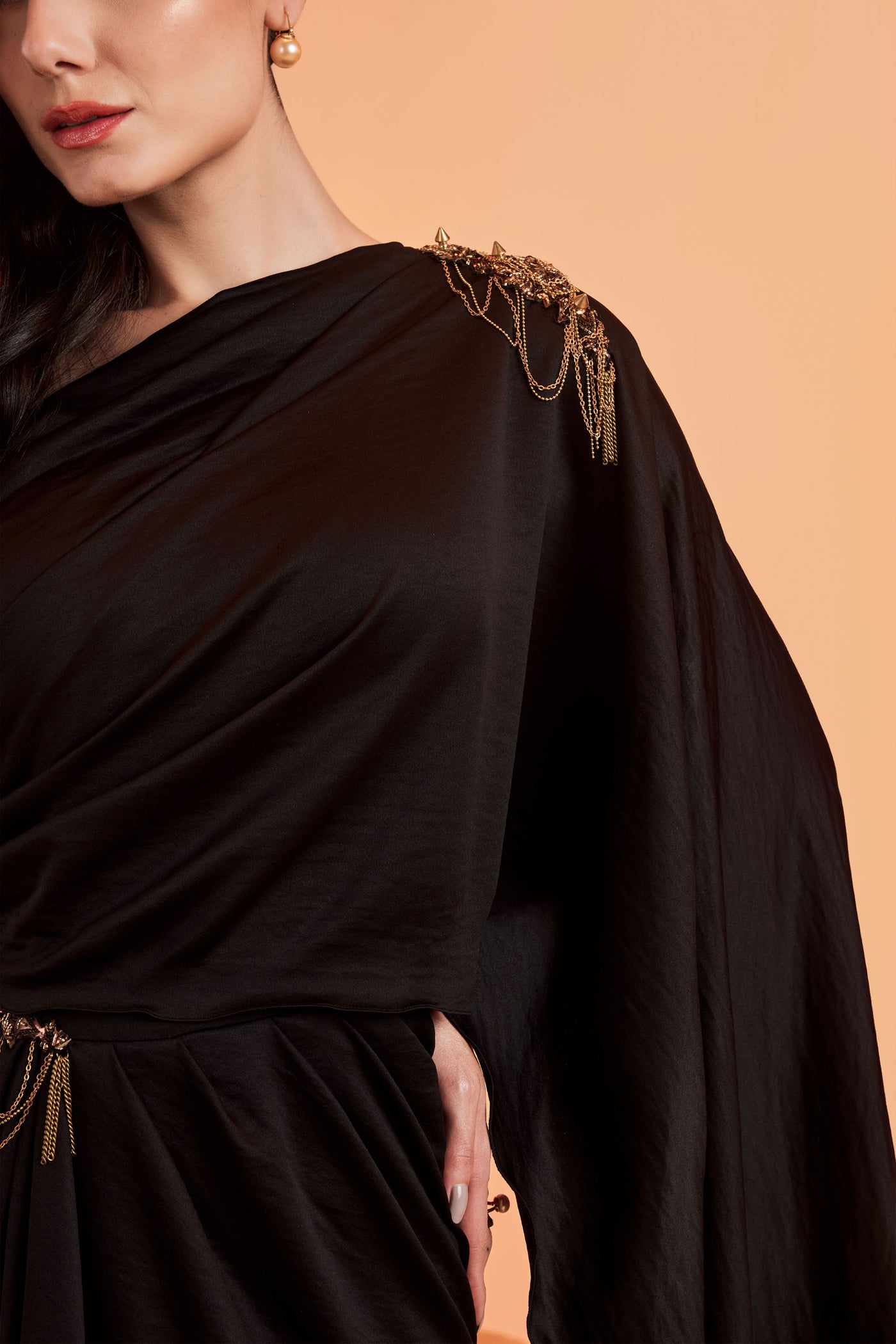 shantanu and nikhil One Shoulder Black Saree Gown western indian designer wear online shopping melange singapore
