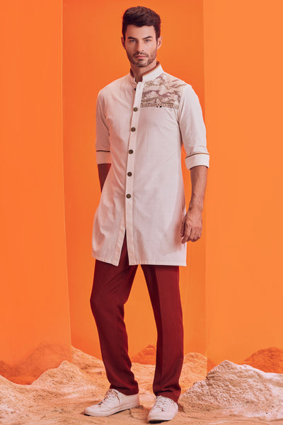 shantanu and nikhil Textured Off White Kurtawestern indian designer wear online shopping melange singapore