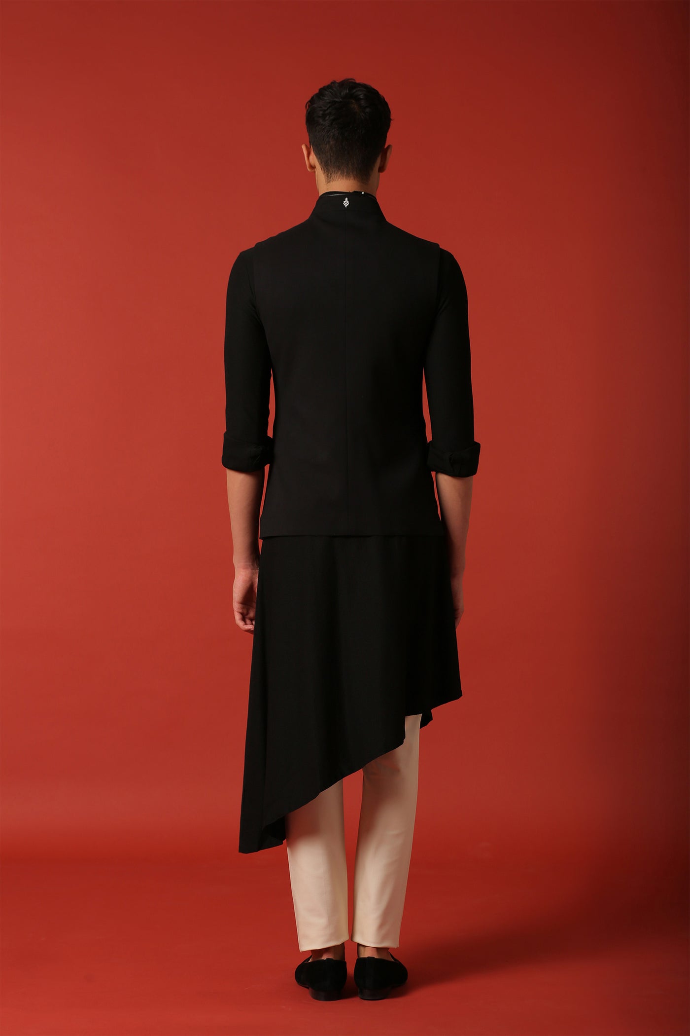 shantanu and nikhil menswear mens Air Commodore Pleated Waistcoat black online shopping melange singapore indian designer wear