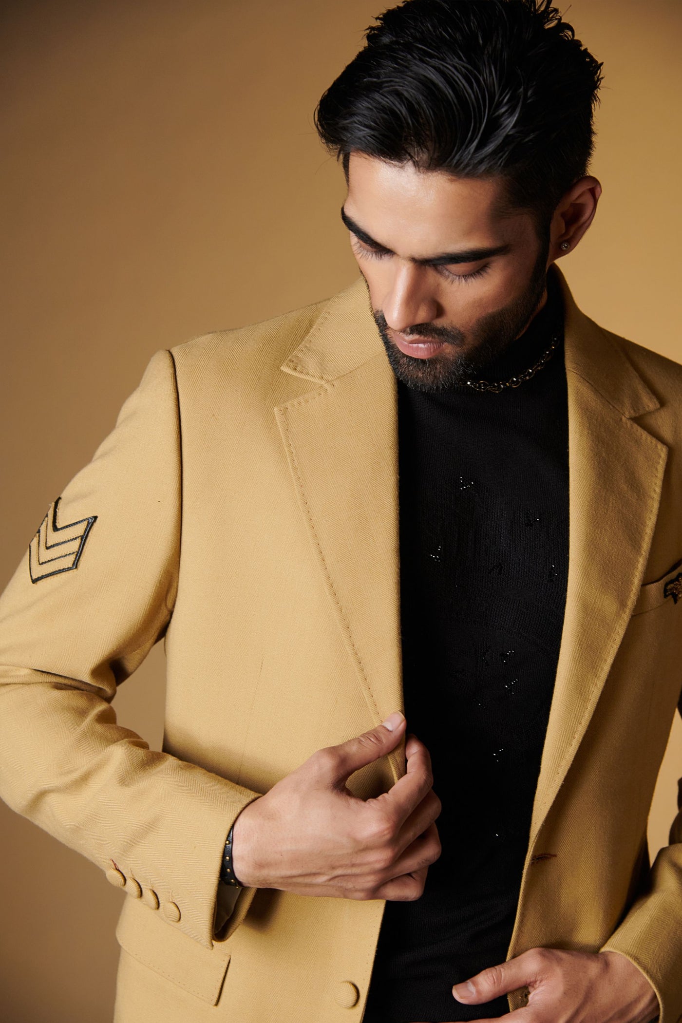 Shantanu and Nikhil Beige Crested Jacket indian designer wear online shopping melange singapore