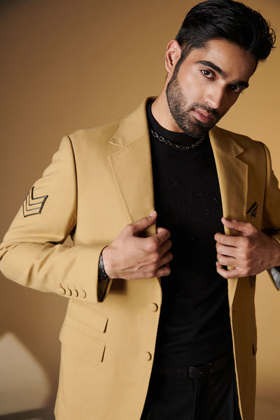 Shantanu and Nikhil Beige Crested Jacket indian designer wear online shopping melange singapore