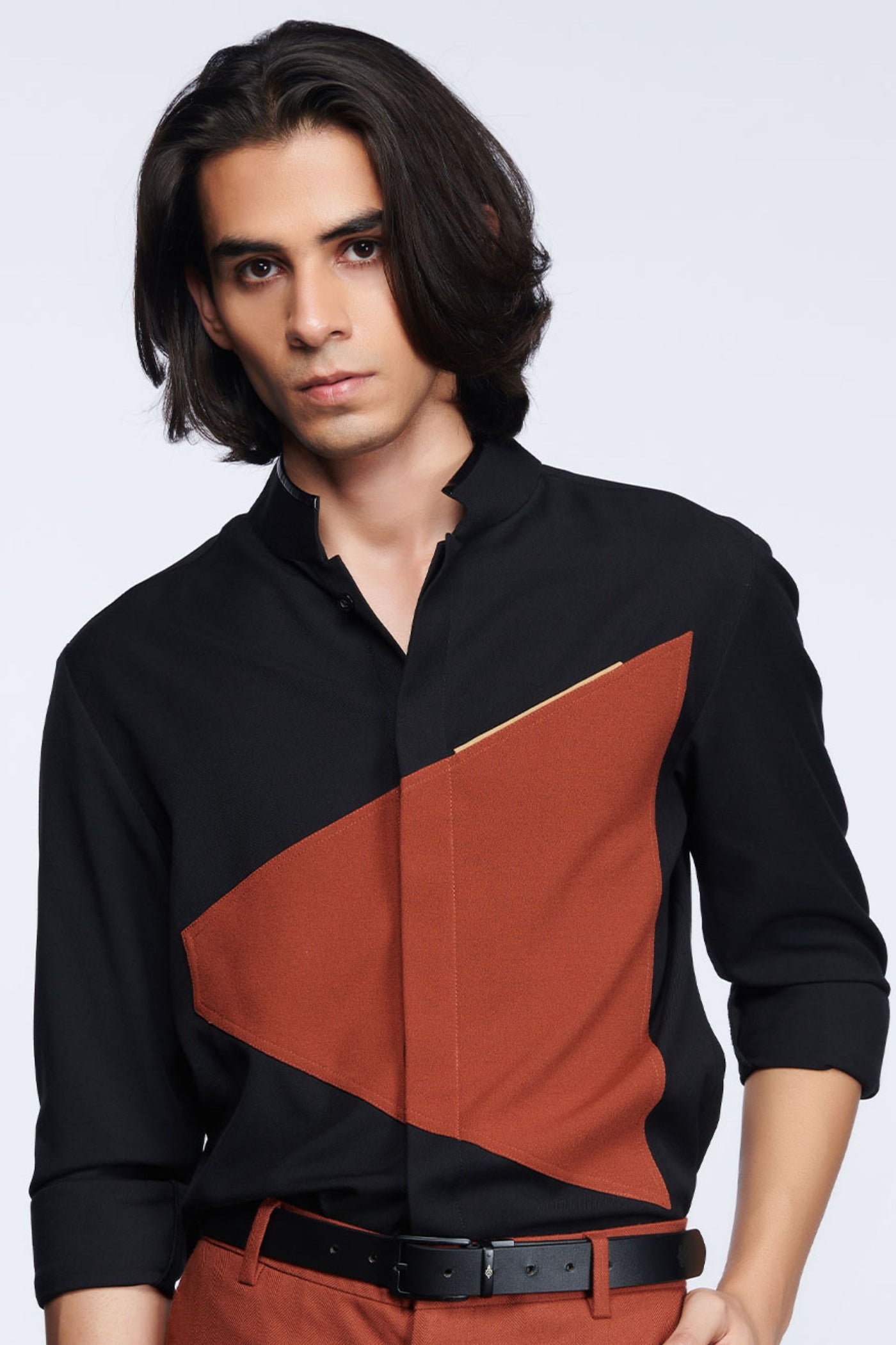 Shantanu and Nikhil Black Colour-Block Shirt indian designer wear online shopping melange singapore