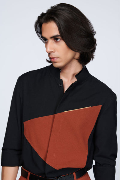 Shantanu and Nikhil Black Colour-Block Shirt indian designer wear online shopping melange singapore