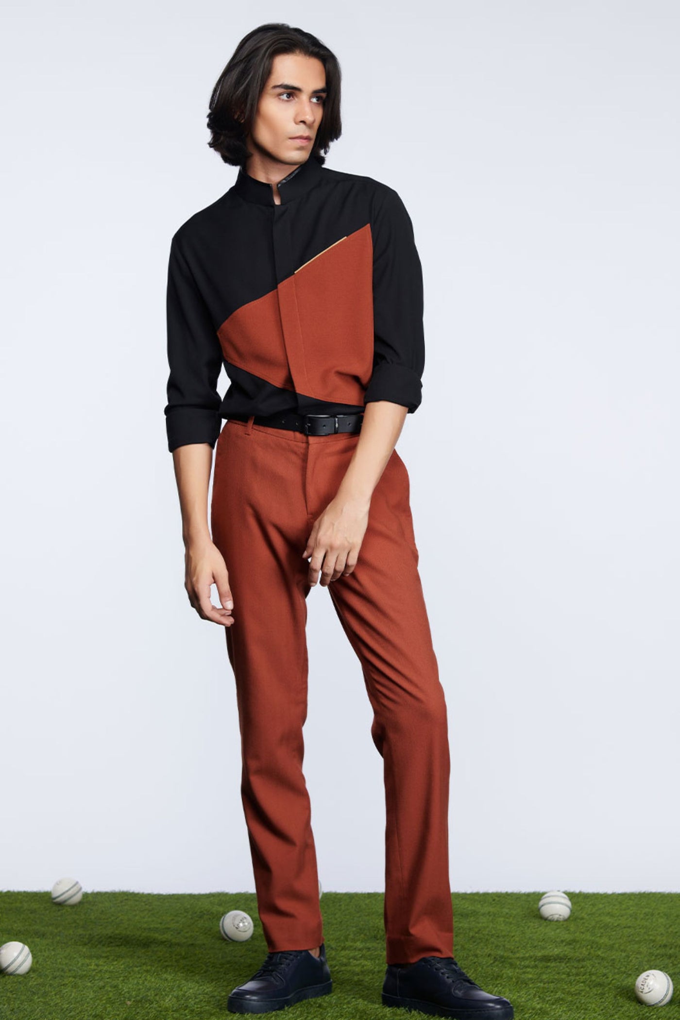 Shantanu and Nikhil Black Colour-Block Shirt indian designer wear online shopping melange singapore