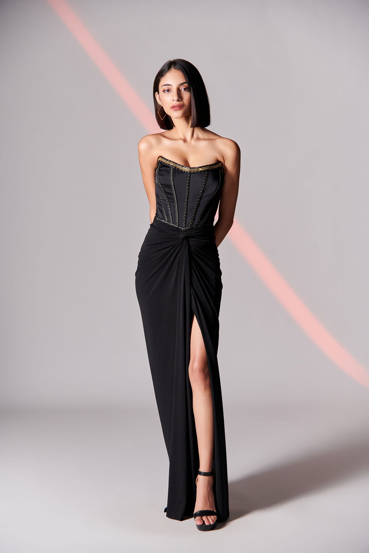 Shantanu and Nikhil Black Corset Gown indian designer wear online shopping melange singapore