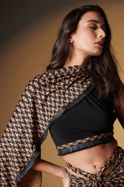 Shantanu and Nikhil Black Top with Printed Drape indian designer wear online shopping melange singapore