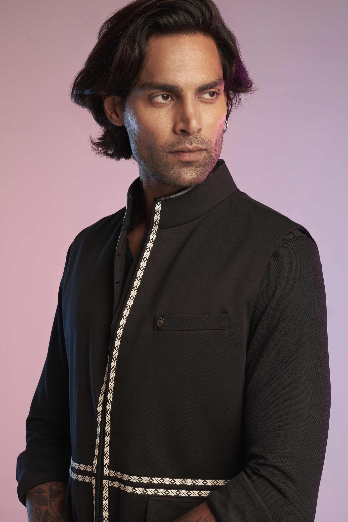 shantanu and nikhil Black Trim-Detail Waistcoat menswear mens online shopping melange singapore indian designer wear