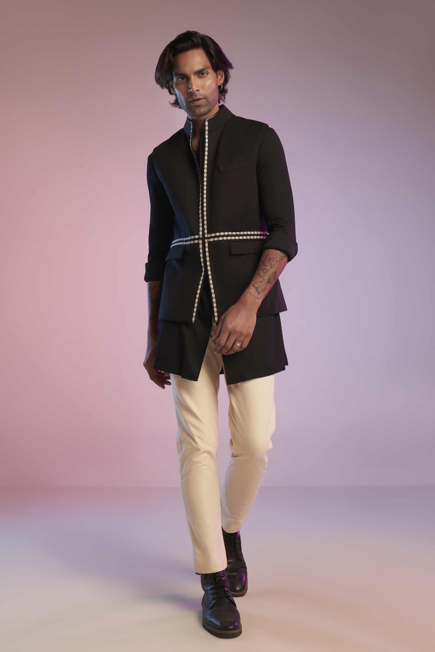 shantanu and nikhil Black Trim-Detail Waistcoat menswear mens online shopping melange singapore indian designer wear