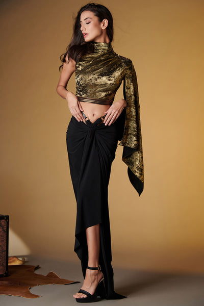 Shantanu and Nikhil Black Twisted Drape Skirt indian designer wear online shopping melange singapore