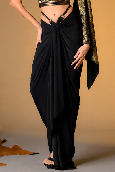 Shantanu and Nikhil Black Twisted Drape Skirt indian designer wear online shopping melange singapore