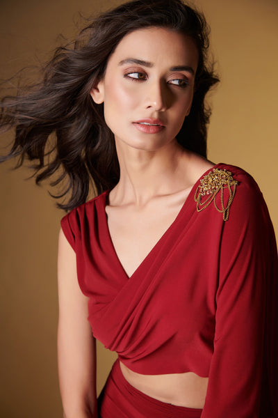 Shantanu and Nikhil Cherry Drape Top indian designer wear online shopping melange singapore