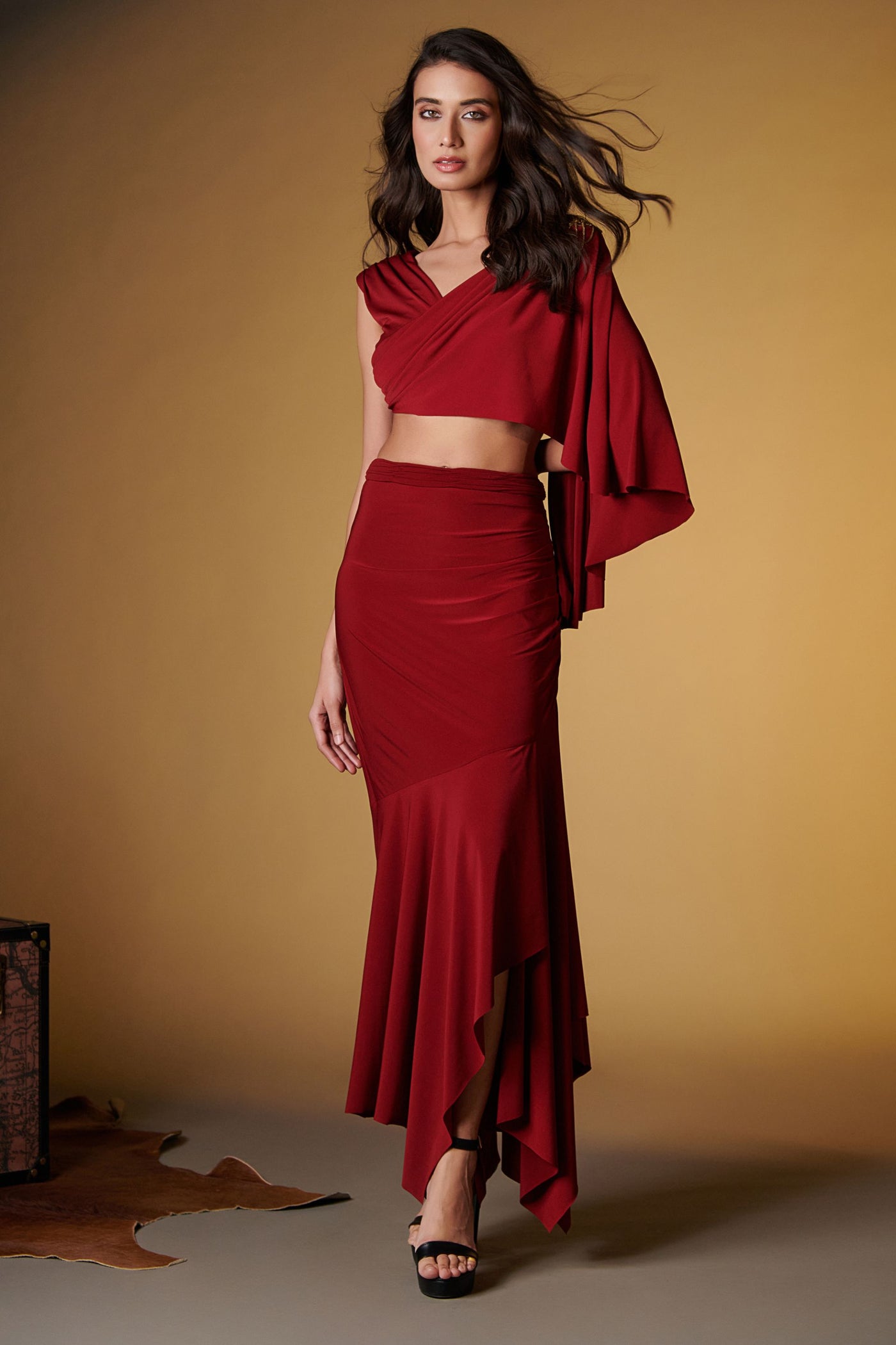 Shantanu and Nikhil Cherry Retro Drape Skirt indian designer wear online shopping melange singapore