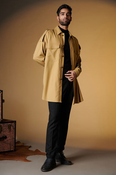 Shantanu and Nikhil Beige Crested Overcoat indian designer wear online shopping melange singapore