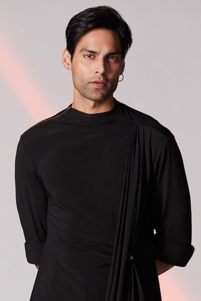 Shantanu and Nikhil Black Draped Kurta indian designer wear online shopping melange singapore