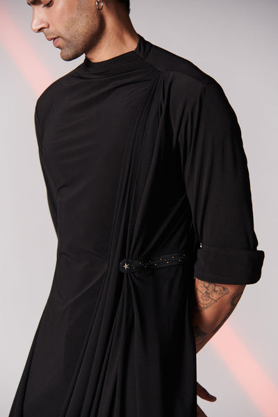 Shantanu and Nikhil Black Draped Kurta indian designer wear online shopping melange singapore