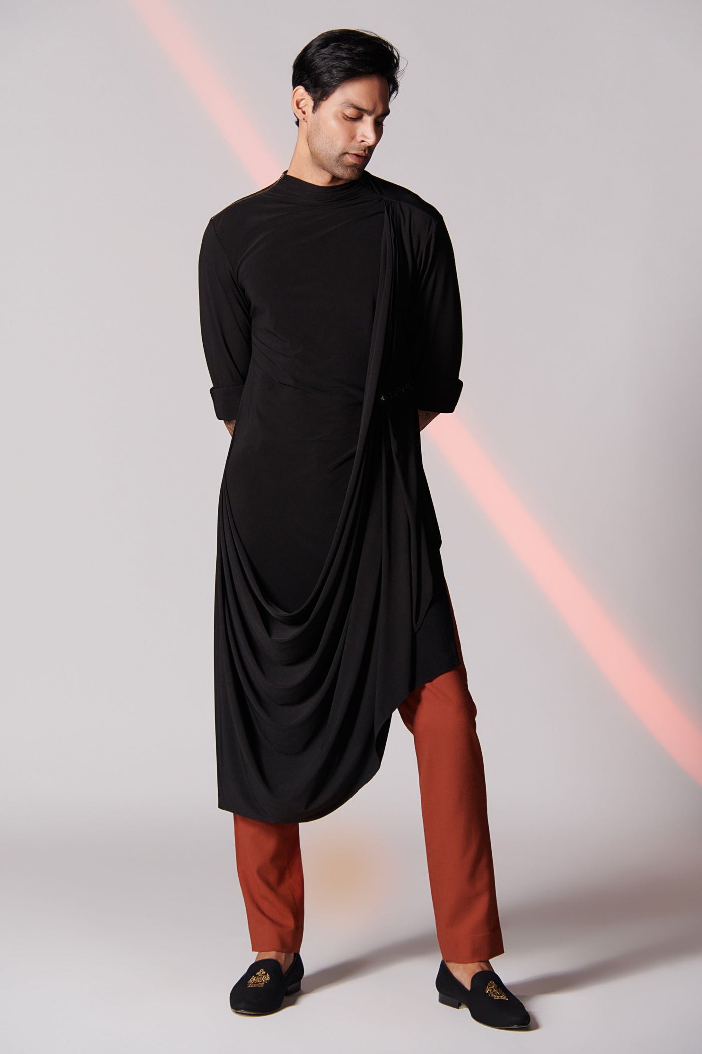 Shantanu and Nikhil Black Draped Kurta indian designer wear online shopping melange singapore