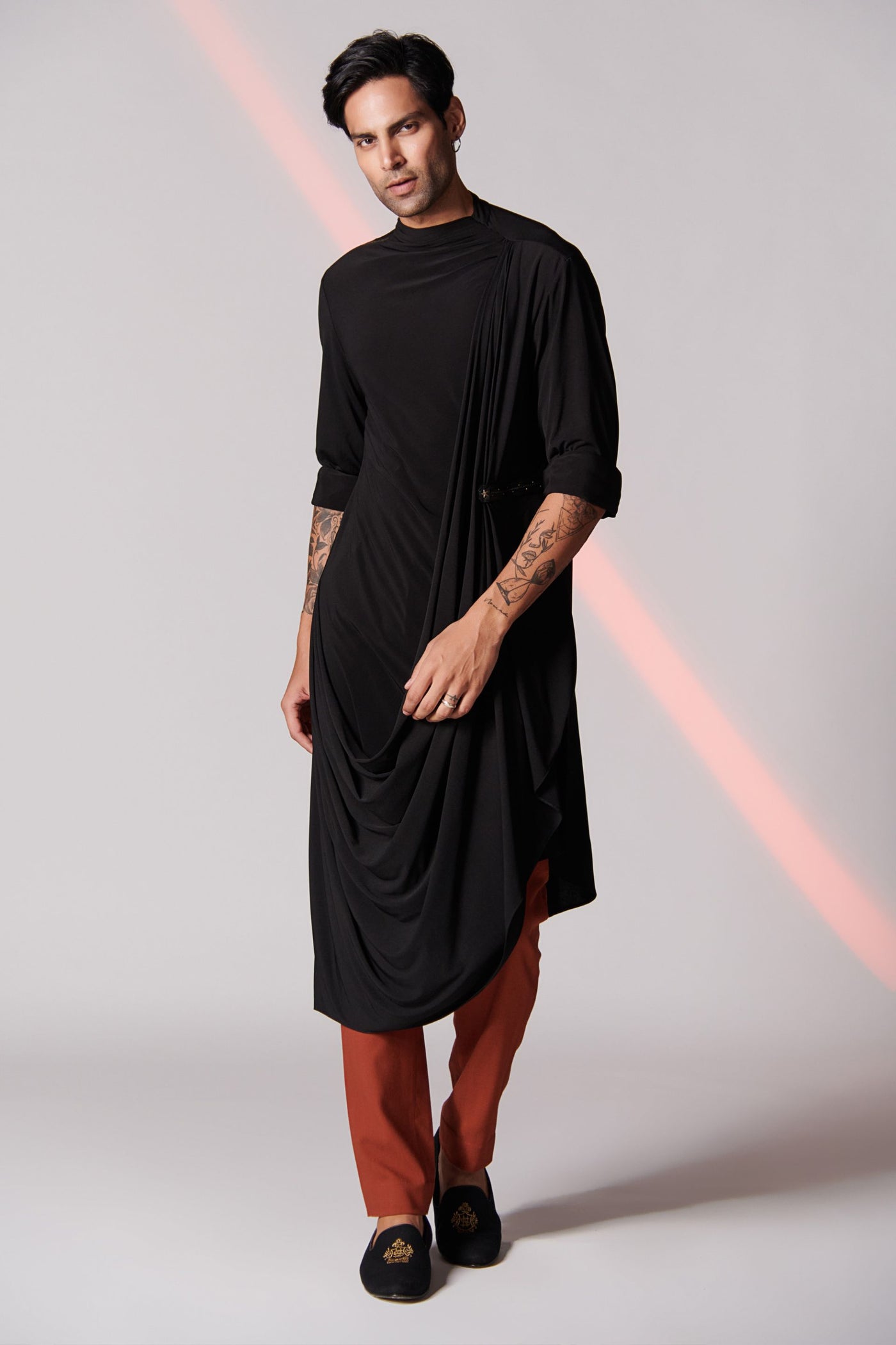 Shantanu and Nikhil Black Draped Kurta indian designer wear online shopping melange singapore