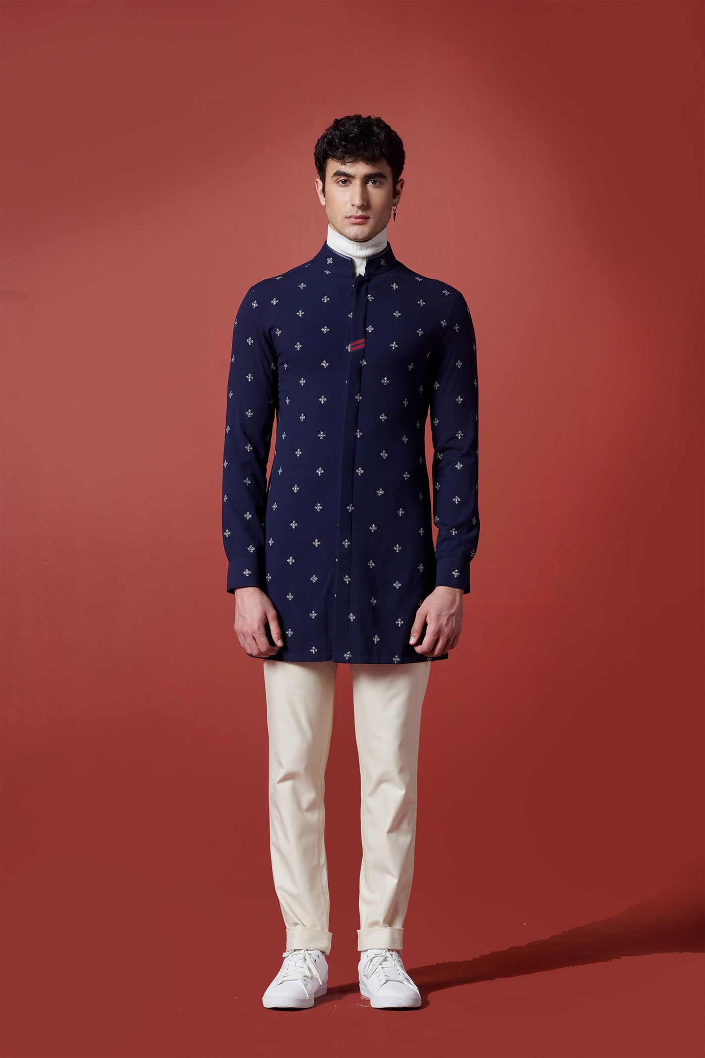 shantanu and nikhil menswear mens General Stripe-Placket Kurta online shopping melange singapore indian designer navy blue