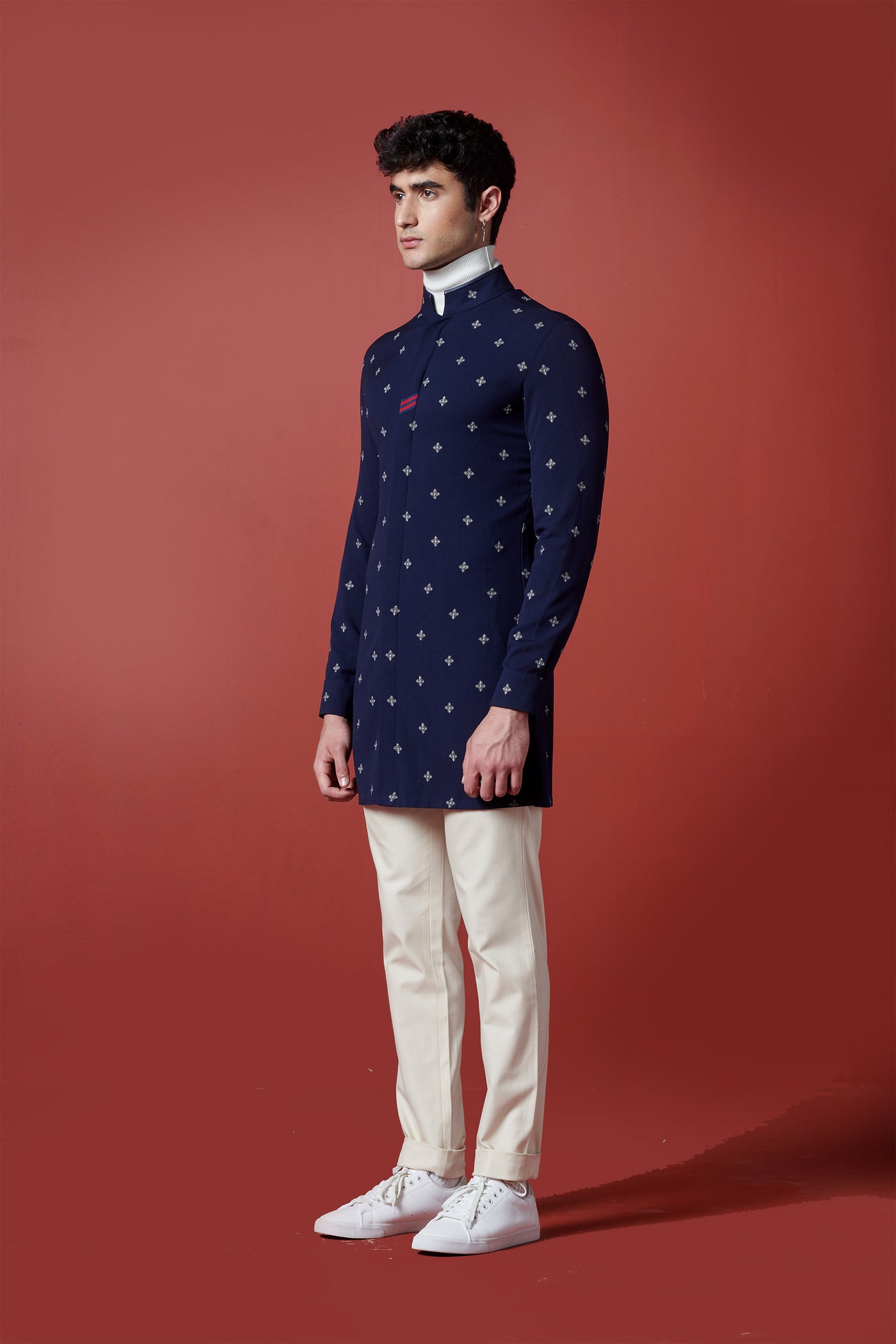 shantanu and nikhil menswear mens General Stripe-Placket Kurta online shopping melange singapore indian designer navy blue