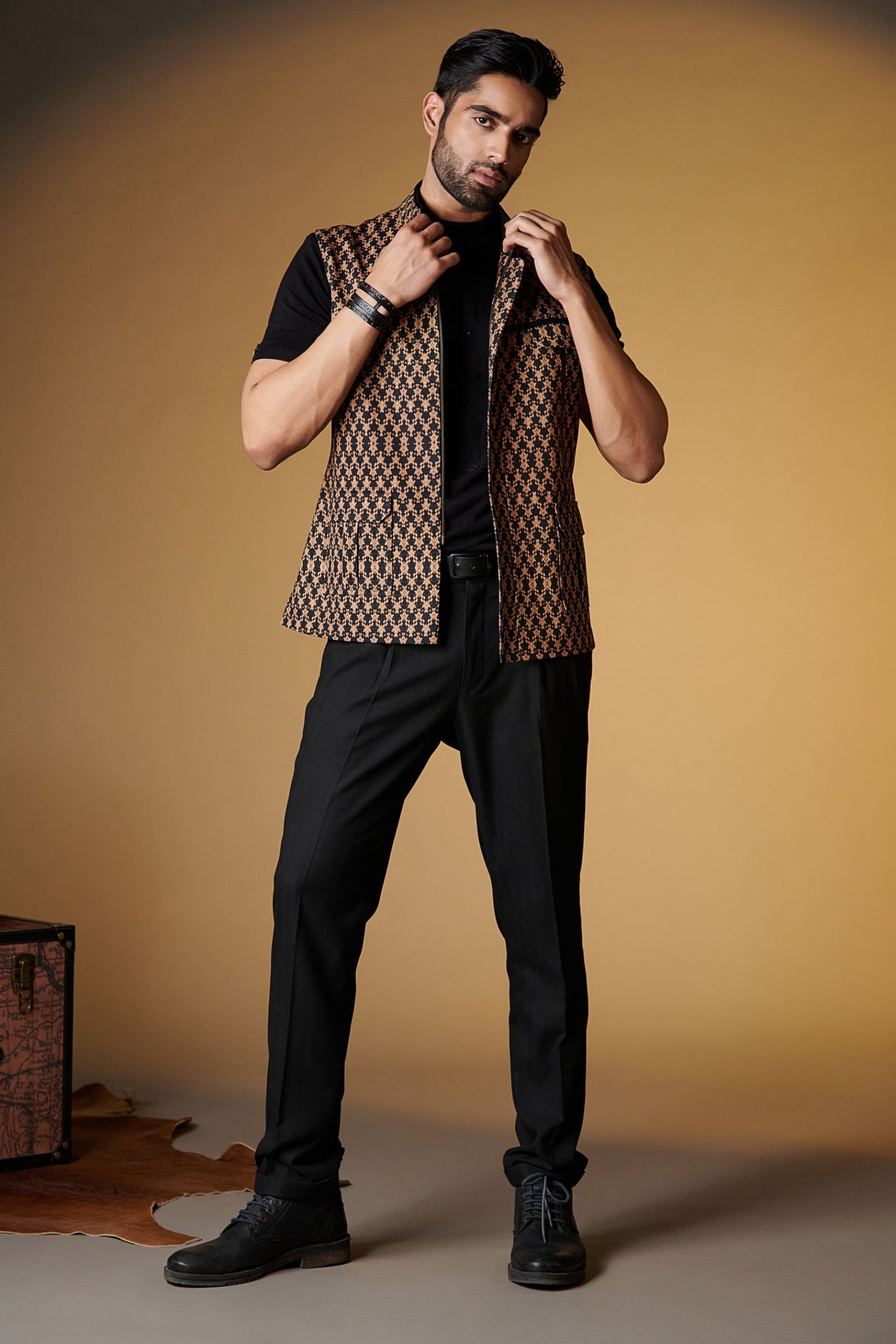 Shantanu and Nikhil Printed Waistcoat indian designer wear online shopping melange singapore