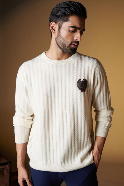 Shantanu and Nikhil SNCC Cable Knit Sweater with Crest indian designer wear online shopping melange singapore