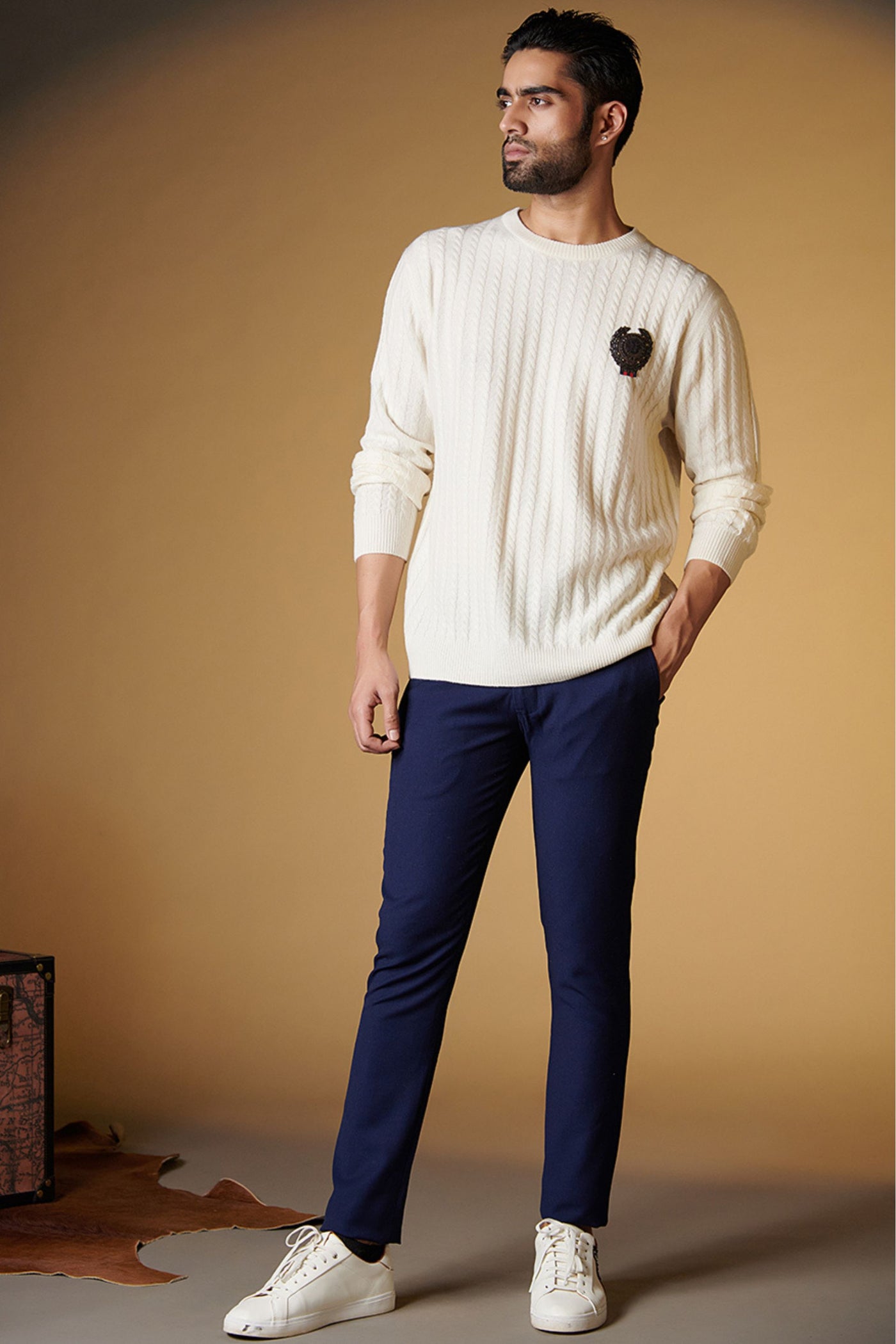 Shantanu and Nikhil SNCC Cable Knit Sweater with Crest indian designer wear online shopping melange singapore