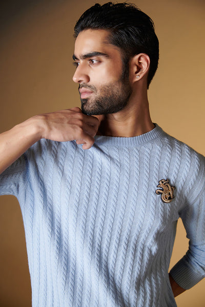 Shantanu and Nikhil SNCC Light Blue Cable Knit Sweater indian designer wear online shopping melange singapore