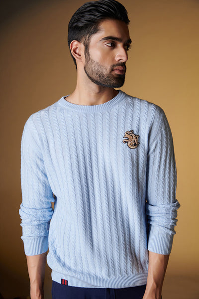 Shantanu and Nikhil SNCC Light Blue Cable Knit Sweater indian designer wear online shopping melange singapore