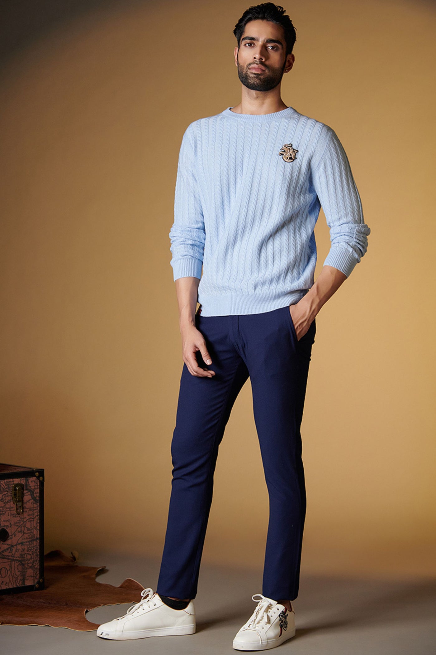 Shantanu and Nikhil SNCC Light Blue Cable Knit Sweater indian designer wear online shopping melange singapore