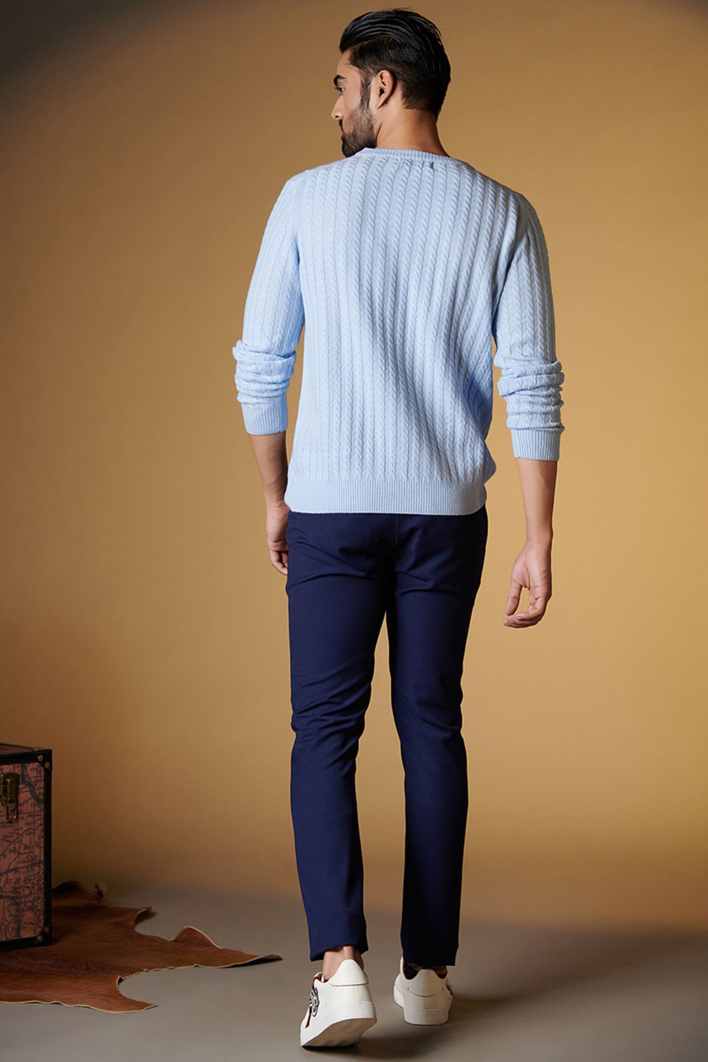 Shantanu and Nikhil SNCC Light Blue Cable Knit Sweater indian designer wear online shopping melange singapore