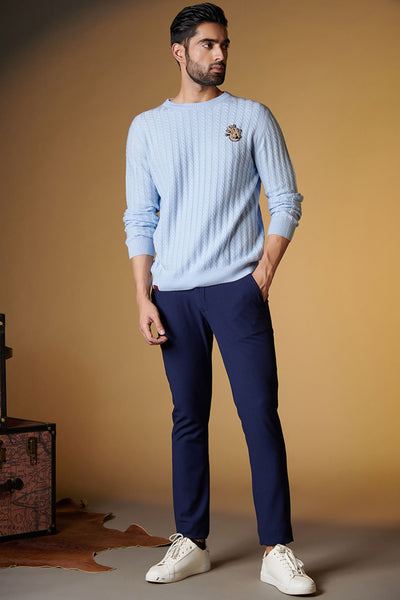 Shantanu and Nikhil SNCC Light Blue Cable Knit Sweater indian designer wear online shopping melange singapore