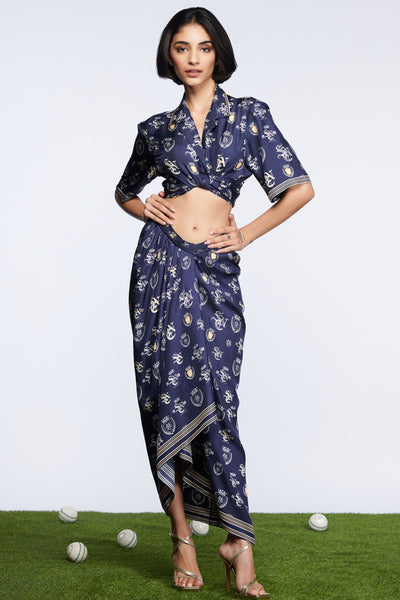 Shantanu and Nikhil SNCC Navy Twill Silk Shirt indian designer wear online shopping melange singapore