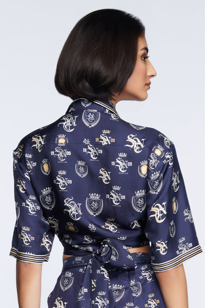 Shantanu and Nikhil SNCC Navy Twill Silk Shirt indian designer wear online shopping melange singapore