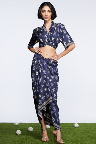 Shantanu and Nikhil SNCC Navy Twill Silk Skirt indian designer wear online shopping melange singapore