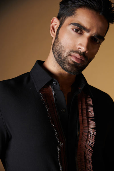 Shantanu and Nikhil Black Shirt with Rust Fringes indian designer wear online shopping melange singapore