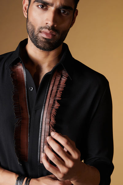 Shantanu and Nikhil Black Shirt with Rust Fringes indian designer wear online shopping melange singapore