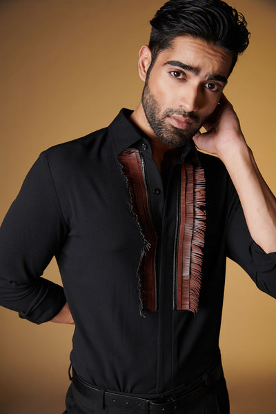 Shantanu and Nikhil Black Shirt with Rust Fringes indian designer wear online shopping melange singapore