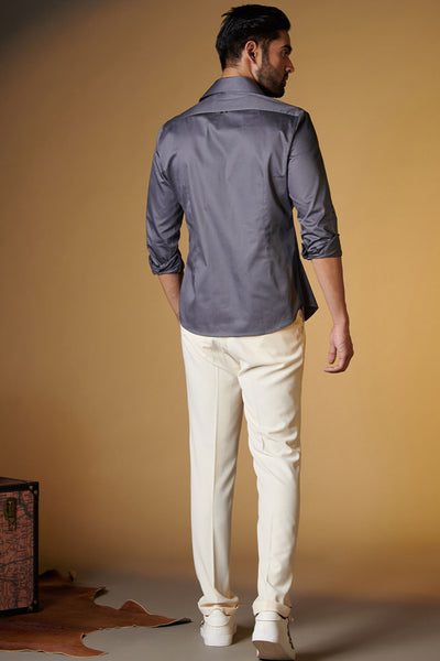 Shantanu and Nikhil Signature Grey Shirt with Embroidered Crest Grey indian designer wear online shopping melange singapore