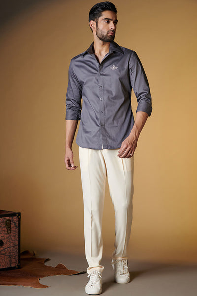 Shantanu and Nikhil Signature Grey Shirt with Embroidered Crest Grey indian designer wear online shopping melange singapore