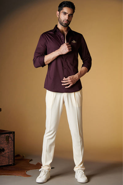 Shantanu and Nikhil Signature Plum Shirt with Embroidered Crest indian designer wear online shopping melange singapore