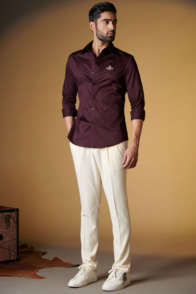 Shantanu and Nikhil Signature Plum Shirt with Embroidered Crest indian designer wear online shopping melange singapore