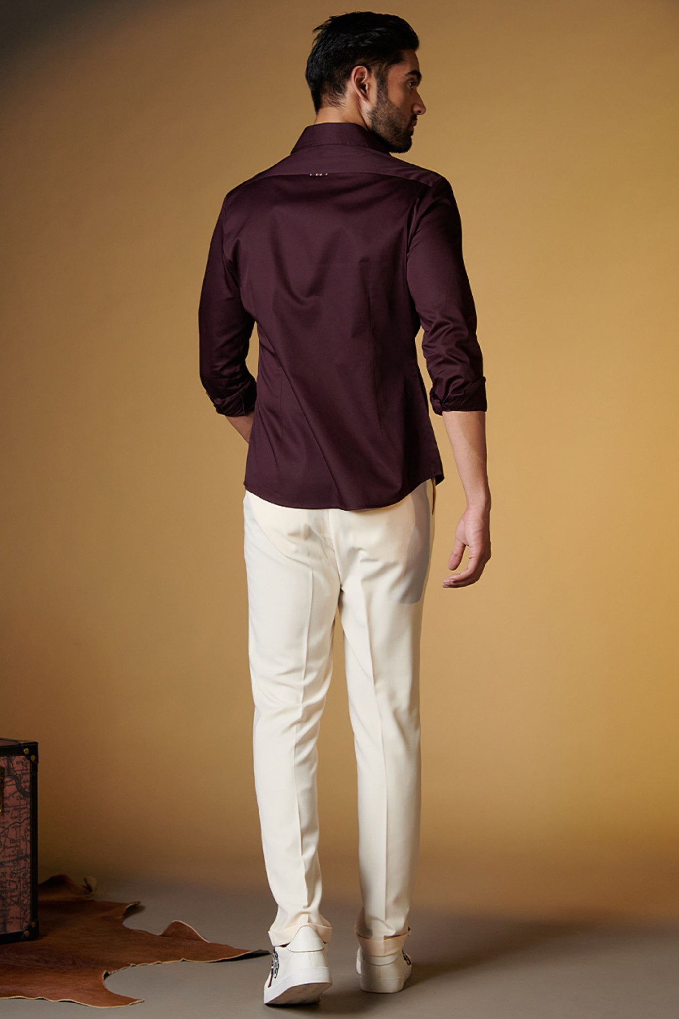 Shantanu and Nikhil Signature Plum Shirt with Embroidered Crest indian designer wear online shopping melange singapore